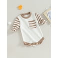 thumbnail image 3 of Liacowi Baby Sweater Romper Long Sleeve Round Neck Striped Knit Bodysuit 3M 6M 12M 18M Infant Fall Winter Thick Knitwear, 3 of 7