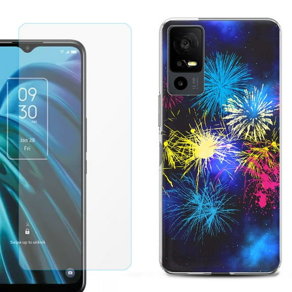 OneToughShield ® for TCL 40 XE 5G Shockproof Fashion Phone Case, with Tempered Glass Screen Protector - Fireworks