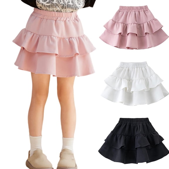 NAISIBABY Girls Tiered Ruffle Skirt 7-8T, Elastic High Waist Casual Cute Bubble Summer Pleated Mini Skirts Pink