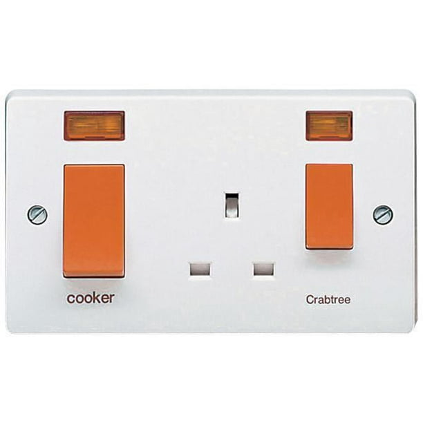 CRABTREE 45A 2 Gang Cooker Control Unit with Neon