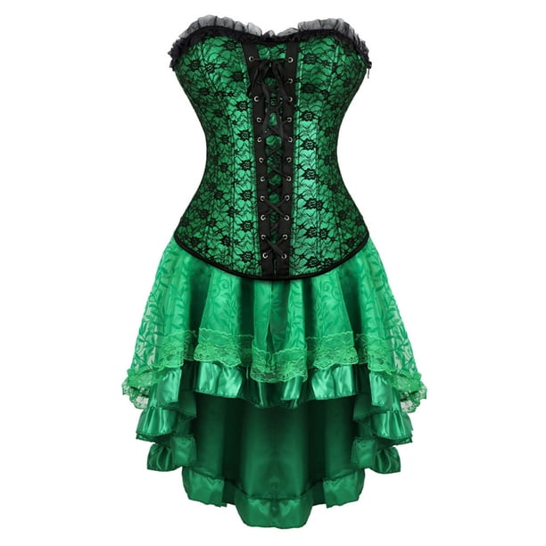 Conjunto de corsé de malla de color liso para mujer, estilo corte, con ballenas, sobre el busto, lencería, body moldeador, top, falda moldeadora, traje de falda moldeadora de poliéster para mujer