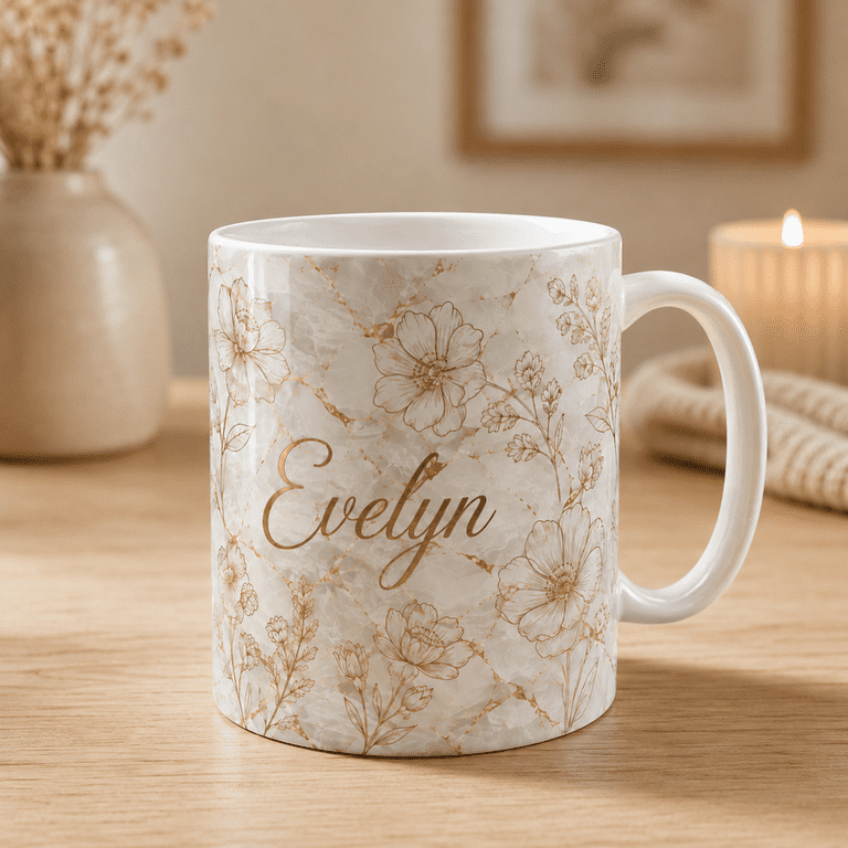 Digain Name Custom Name Mug With Gold Birth Flower Marble Design - Walmart.com