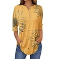 thumbnail image 2 of Yellow Womens Tops 3/4 Length Sleeve Womens Tops 2025 Spring Neck Casual Print Tunic T Shirts Three Quarter Length Womens Tops Shirts for Women, 2 of 5