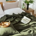 thumbnail image 5 of MooMee Throw Blanket 100% Cotton 4-Layer Gauze All-Around Fringe Ultra-Soft Breathable Lightweight (Olive Green, King 104" x 90"), 5 of 8