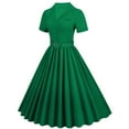thumbnail image 3 of QLEICOM 1950's Dresses for Women Vintage, Solid Short Sleeve Shirt Medieval Vintage Dress, Stretch Slim High Waist Swing Dress, Audrey Hepburn Style Party Dresses Army Green S, 3 of 4