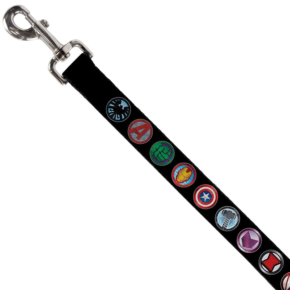 Marvel Comics Pet Leash, Dog Leash, Avenger Icons Black Multi Color, 4 Feet Long 1.0 Inch Wide