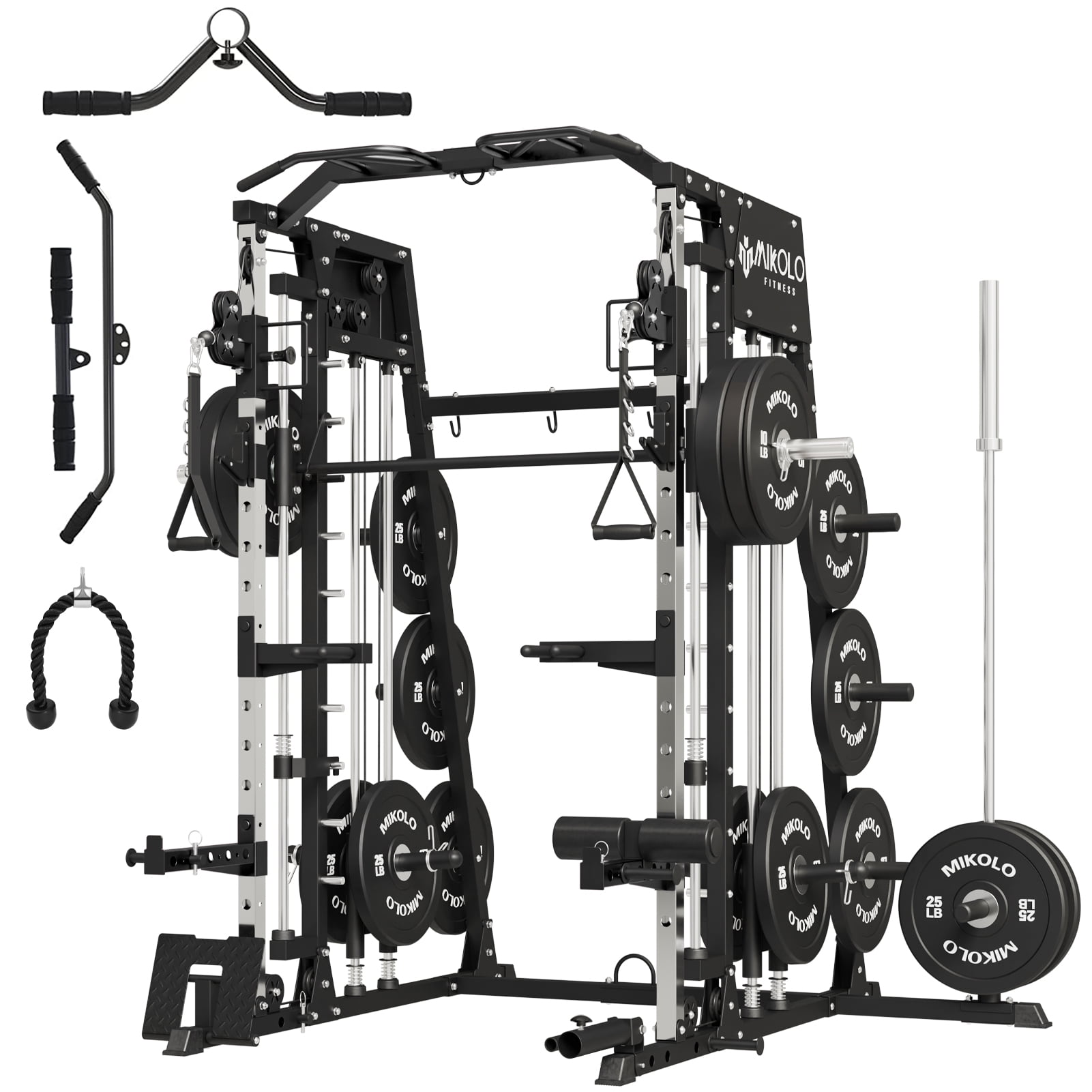 Mikolo Smith Machine Home Gym, 2200 lbs Power Rack Cage with Cable Crossover, Weight Bar, 360