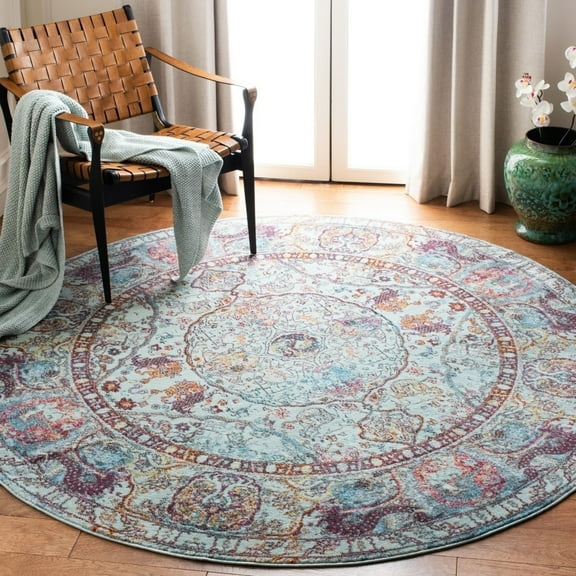 SAFAVIEH Luxor Jenny Floral Bordered Area Rug, Turquoise/Aqua, 5'3" x 7'7"