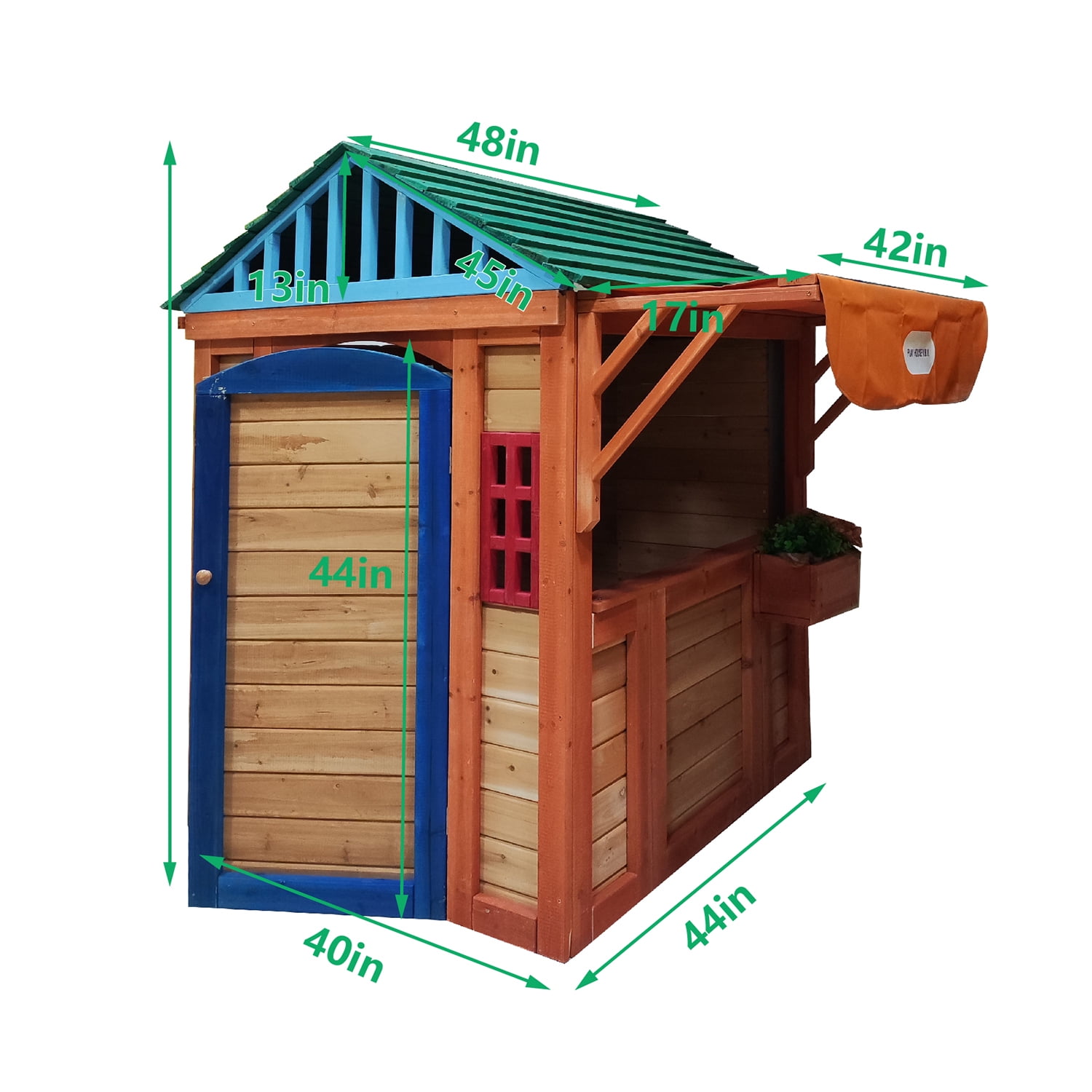 Kadyn 64.17" Outdoor Wooden 4-in-1 Game House, Outdoor Playhouse for kids garden playhouse with different games on every surface, Golden