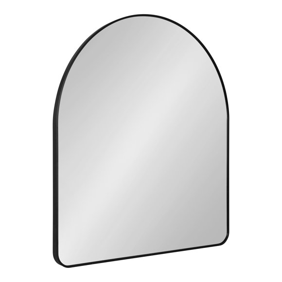 Kate and Laurel Zayda Modern Round Arch Framed Statement Wall Mirror, 32 x 36, Black, Metal Minimalist Farmhouse Arched Wall Mirror with Smooth Curves