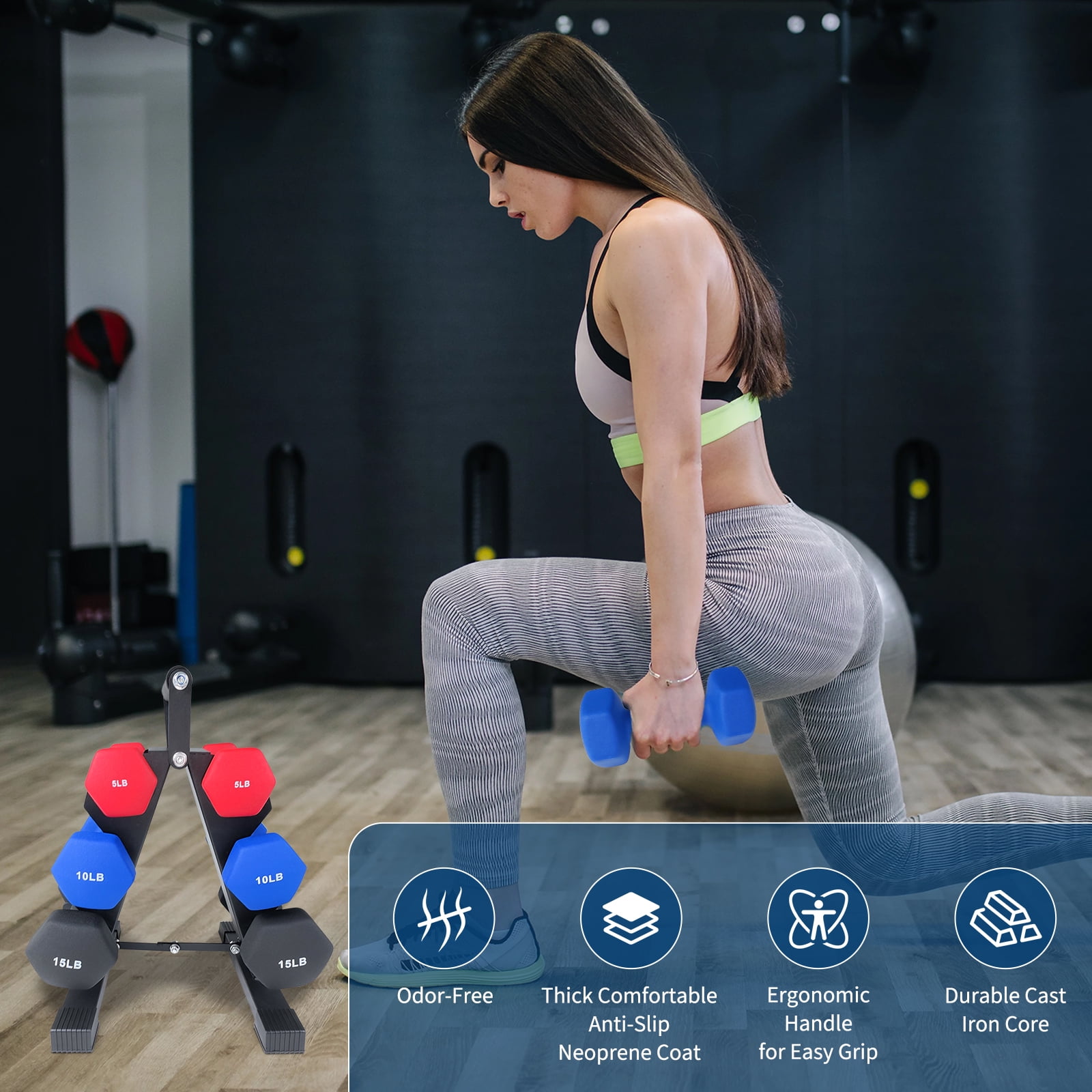 Neoprene Dumbbell Hand Weight Sets, Multiple Weight Options with Rack/Plastic Box for Exercise and Muscle Toning, Packed In Pairs