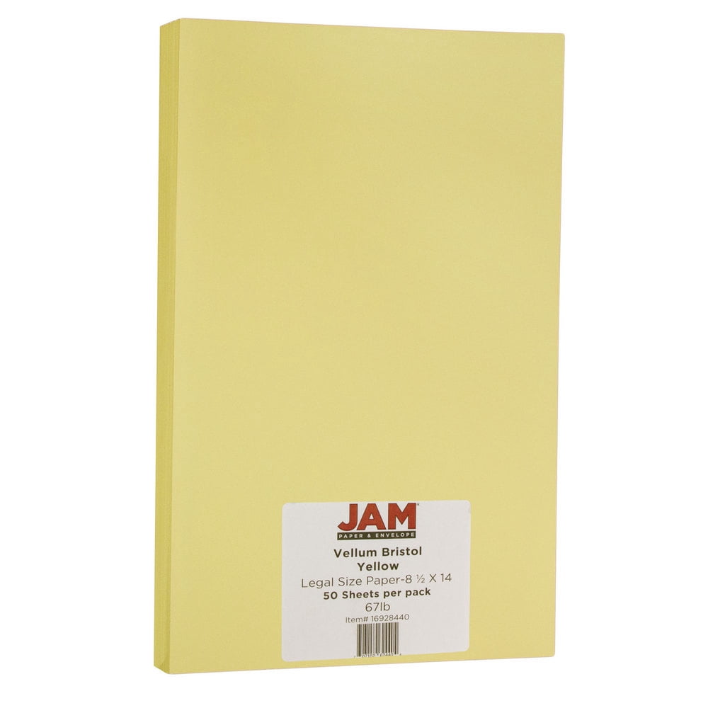 JAM Paper Vellum Bristol Legal Cardstock, 8 1/2 x 14, 50 per Pack, 67lb Yellow