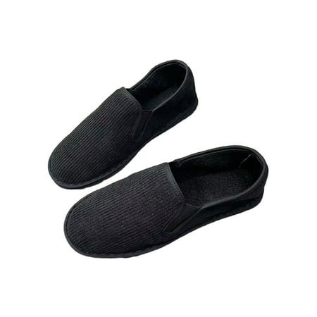 

Lacyhop Mens Loafers Slip-On Flats Casual Warm Shoes Walking Breathable Loafer Slippers Lightweight Plush Lined Black C 5