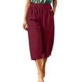 thumbnail image 5 of SHTXOZHI Womens Basic Capri Pants Elastic Waisted Straight Leg Ruched Capris Casual Vacation Bottoms with Pockets, 5 of 6