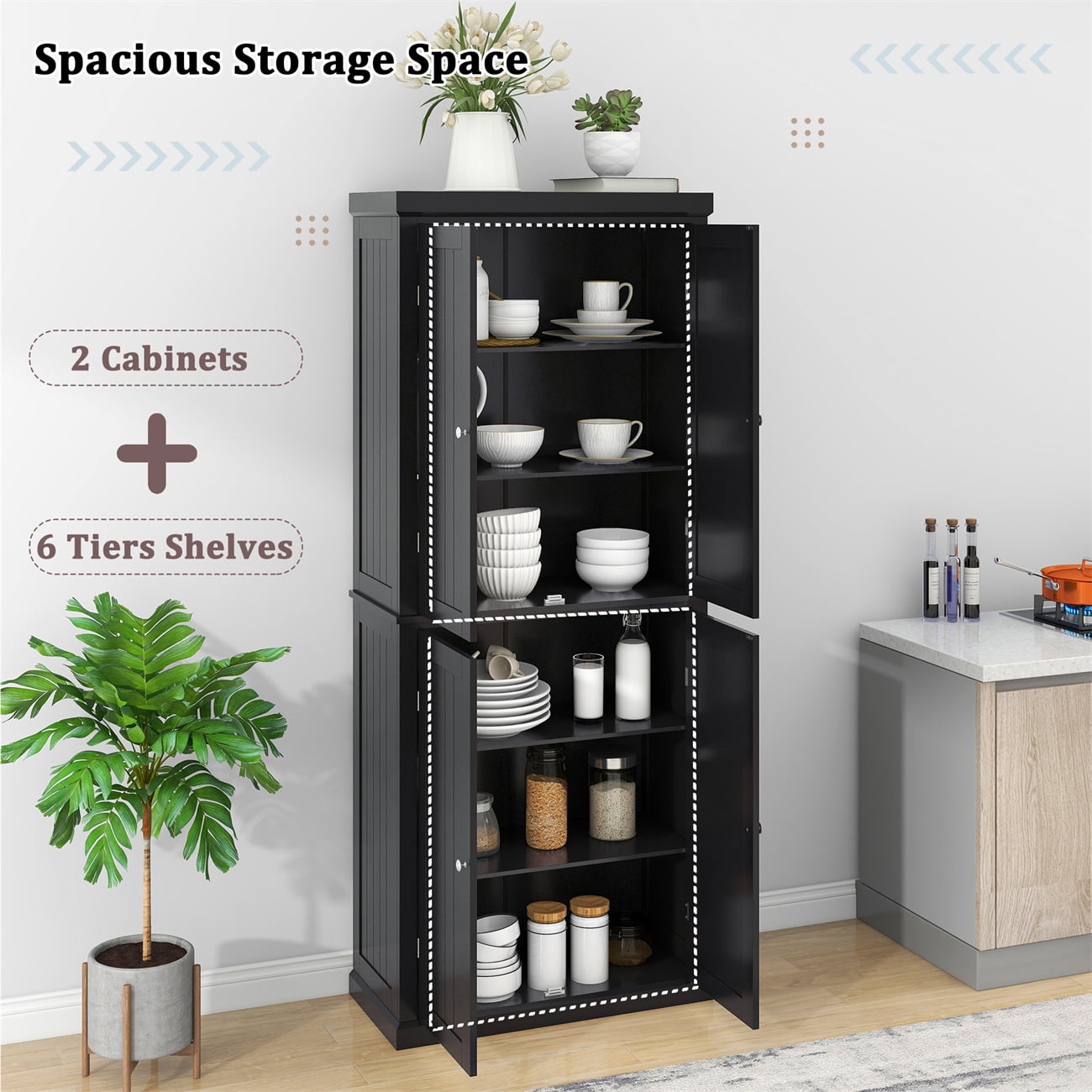 Dropship TOPMAX Freestanding Tall Kitchen Pantry, 72.4 Minimalist Kitchen  Storage Cabinet Organizer With 4 Doors And Adjustable Shelves,Gray to Sell  Online at a Lower Price