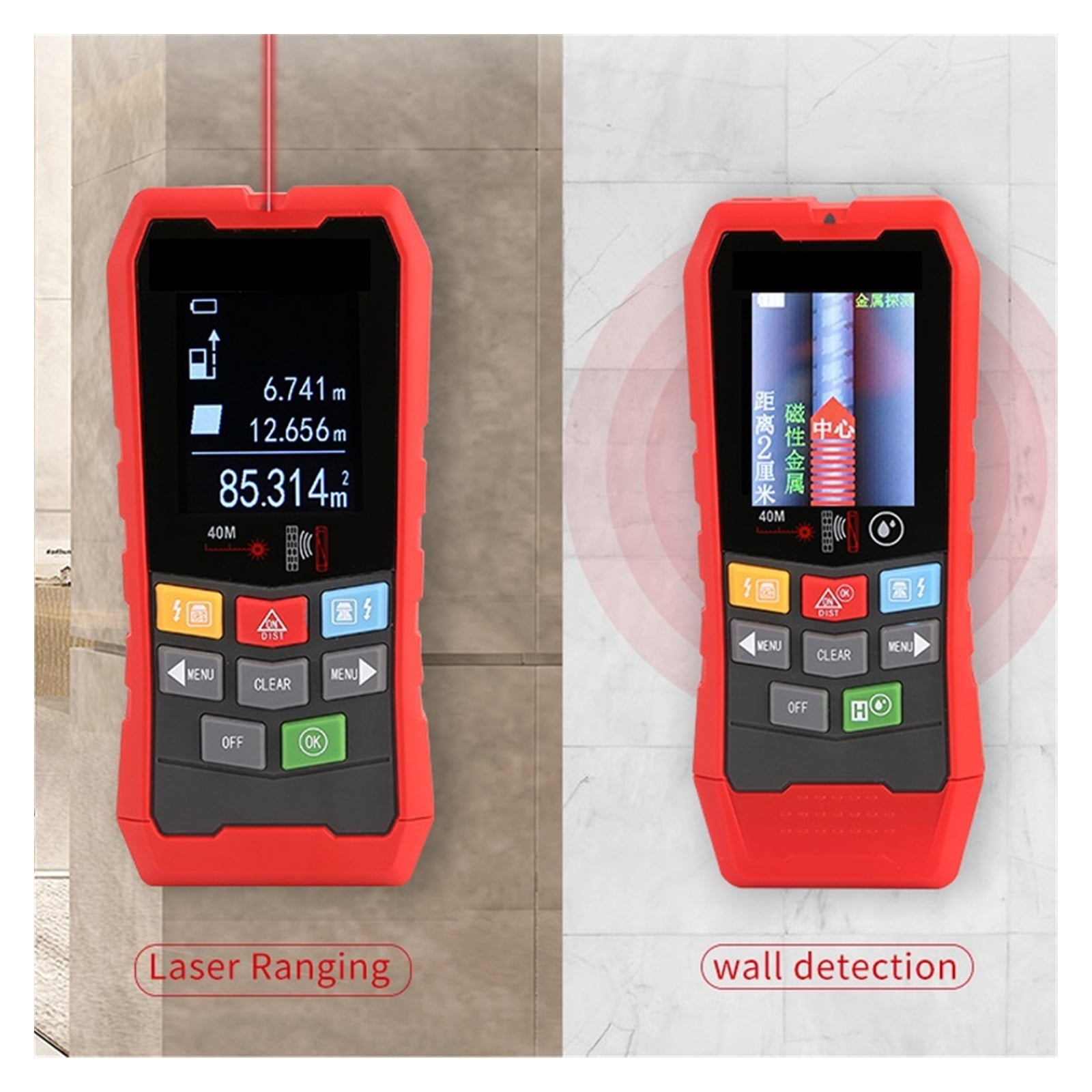 4 IN 1 Multifunctional Metal Detector Wall Scanners Rangefinder Wood AC Voltage Live Wire Stud Finder Meter Tester ,Accurate and Quick - 387LM_0