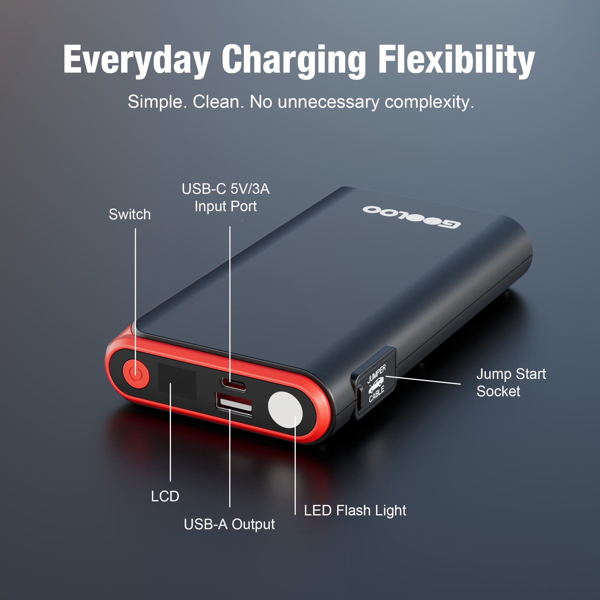 GOOLOO GE2000 2000A Portable Jump Starter for Up to 8.0L Gas & 6.0L Diesel Engines, SuperSafe Protection, Compact Car Battery Starter Pack with LCD Display & LED Light