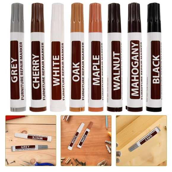 Furniture Repair Kit Wood Markers - Set of 6 - Markers, for Stains, Scratches, Wood Floors, Tables, Desks, Carpenters, Bedposts, Touch Ups, and Cover Ups