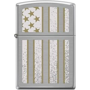 Zippo Lighter- USA Flag American Yellow Stripes Brushed Chrome Windproof Lighter #Z5290