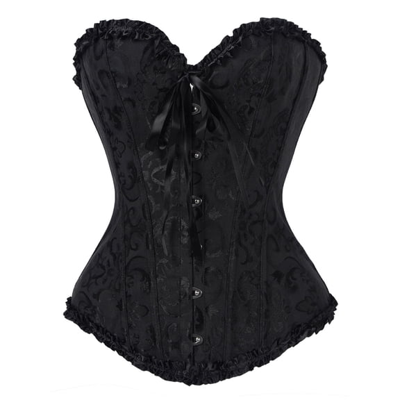 DODOING Women Satin Lace Sexy Bustier Corset Basque Lace Up Lingerie G-string Set S-6XL