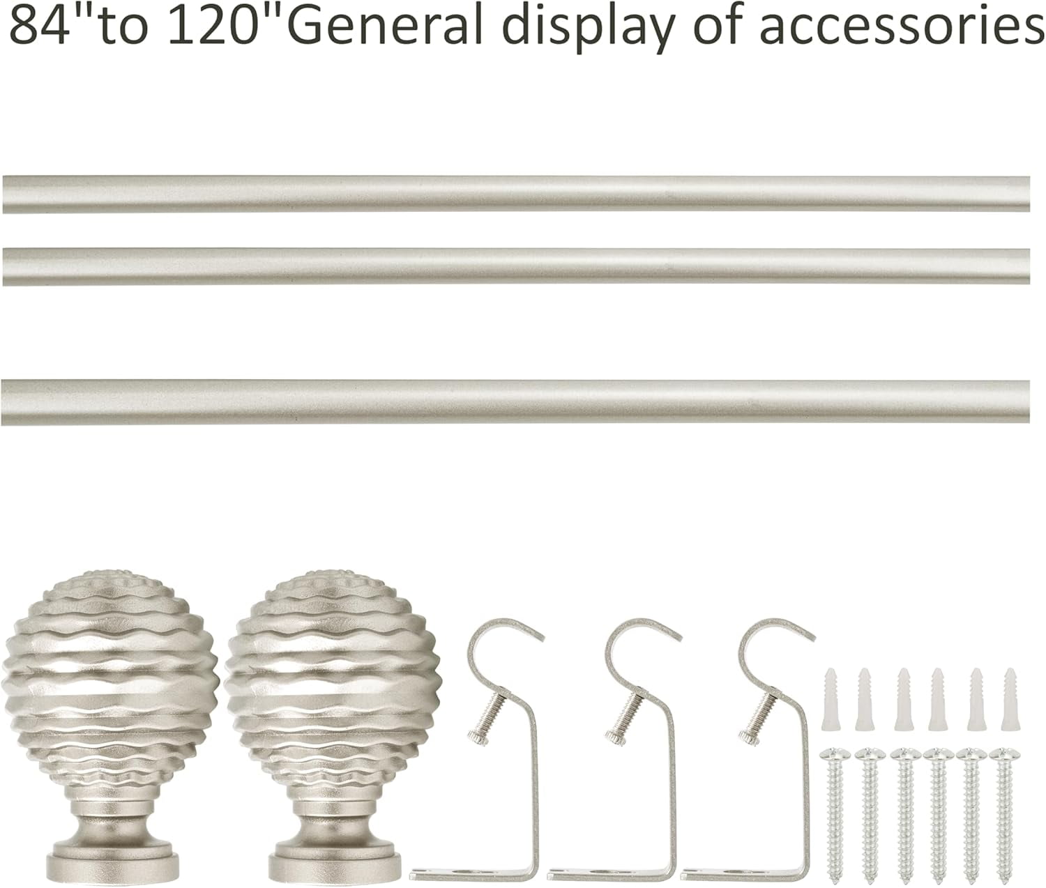 eTeckram 5/8" Single Curtain Rod with Boule Finials,Pewter,84‘’-120‘’