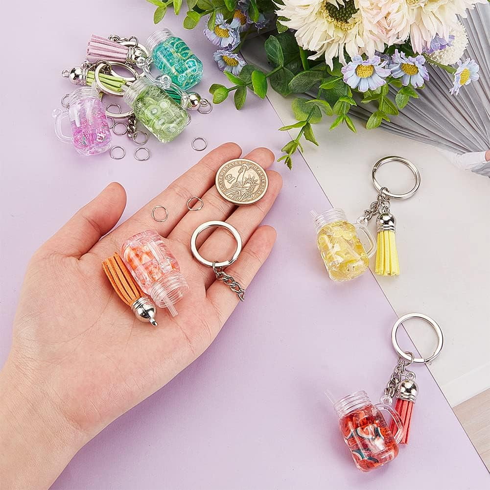 OLYCRAFT 302pcs Mini Milky Tea Keychain Accessories Bubble Tea Cream Glue  Casting Kit Mini Cup Pendant Charms with Keychain Rings Tassels Bubbles  Straws for Key Chian DIY and Earring Making 