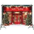 thumbnail image 2 of 7 x 5 ft Red Christmas Photo Backdrop Santa's Toy Shop Photography Background Xmas Tree Gift Snow Window Store Backdrop Christmas Wall Decoration Winter Gift Background Photo Booth, 2 of 5