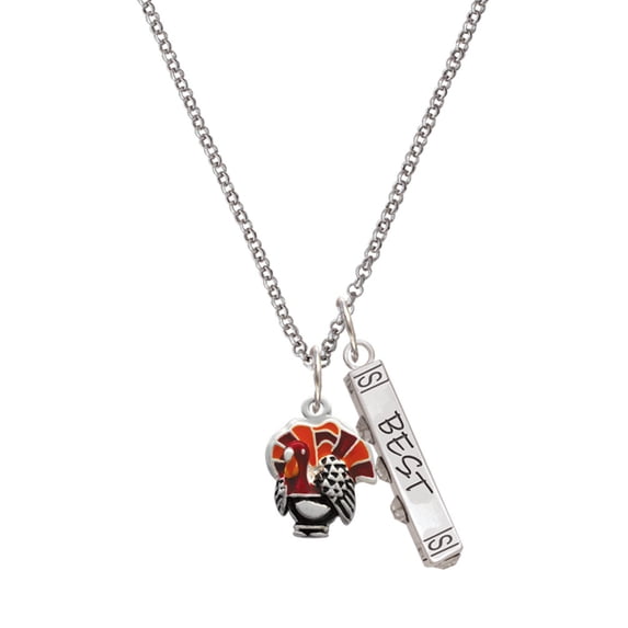 Delight Jewelry Silvertone Enamel Turkey Silvertone Best Friends Forever Bar Charm Necklace, 23"