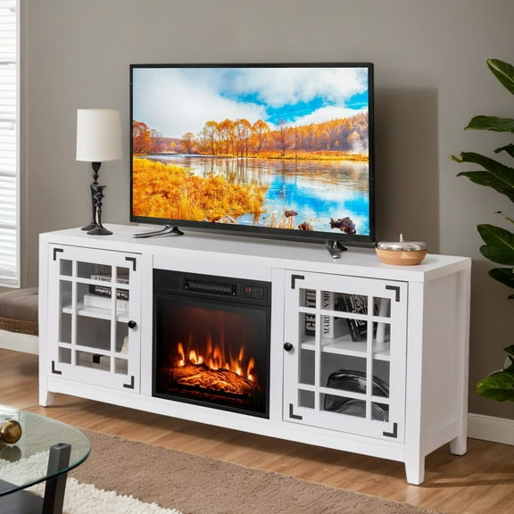 Resenkos Entertainment Centers,TV Stands,58 Inch Fireplace TV Stand with Adjustable Shelves for TVs up to 65 Inch-White