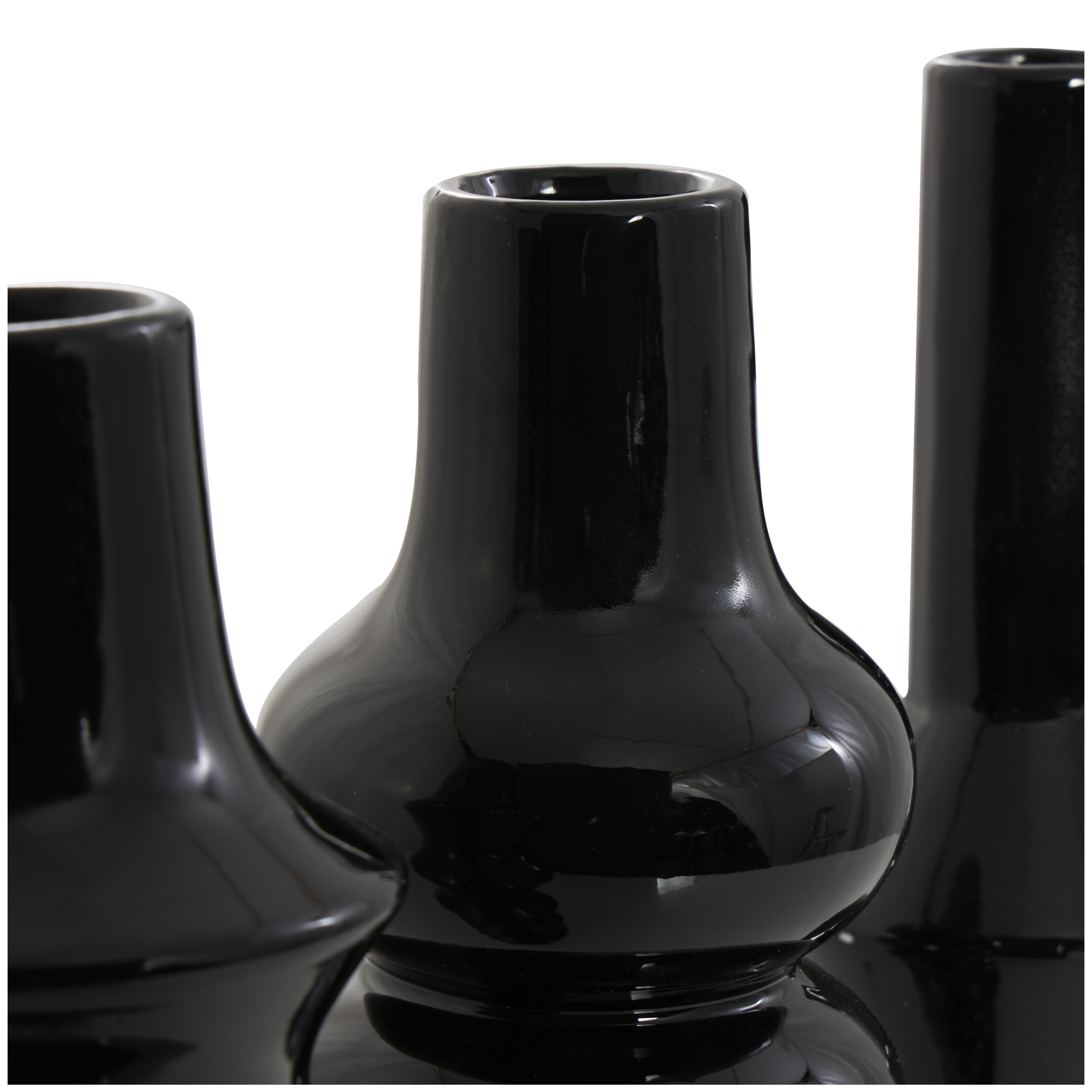 DecMode 3"W, 11"H Abstract Bubble Inspired Black Ceramic Vase with Varying Shapes, Set of 3