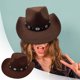 thumbnail image 2 of Sombrero vaquero de paja con ala ancha para hombre y mujer Sombrero panamá con correa para la barbilla Sombrero de viaje bonito, 2 of 8