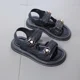 thumbnail image 2 of Sandalias informales simples de verano para niñas, decoraciones florales, zapatos de playa con punta abierta, zapatillas, calzado plano versátil, calzado para niños, 2 of 5