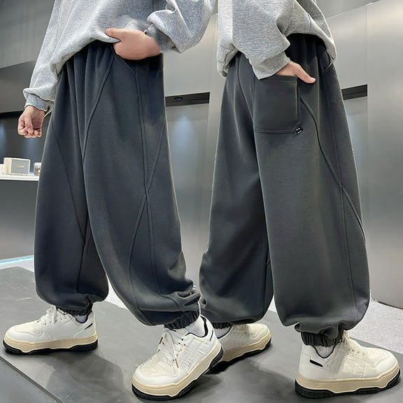 Men's Elastic Double Waist Patchwork Sweatpants Wide Leg Baggy Track Pants Vintage Streetwear,Boys Jogger Pants With Contrast Panels Casual Athletic Sweatpants For Kids Comfortable Elastic（5-15Years）