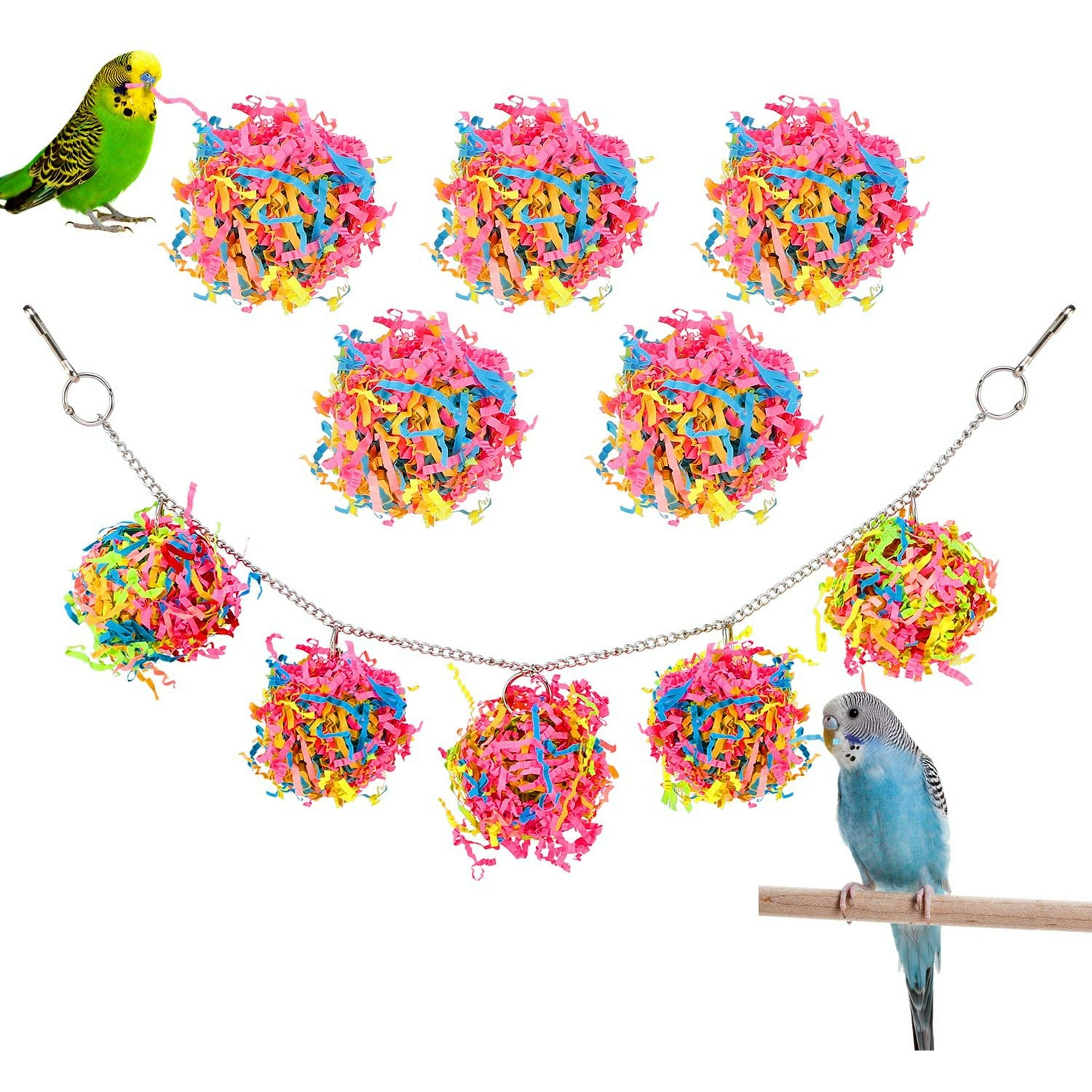 Bird Parrot Toys, 10 Colored Paper Rattan Balls, Bird Cage Hammock