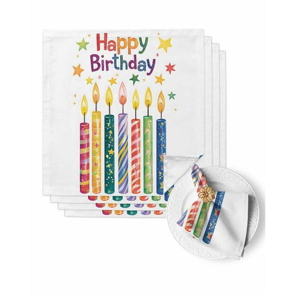 Cloth Napkins Happy Birthday Theme Party Washable Soft Kitchen Dinner Napkin Set of 4,Colorful Star Celebration Reusable Cocktail Napkins for Wedding Holiday Party Event,20x20In