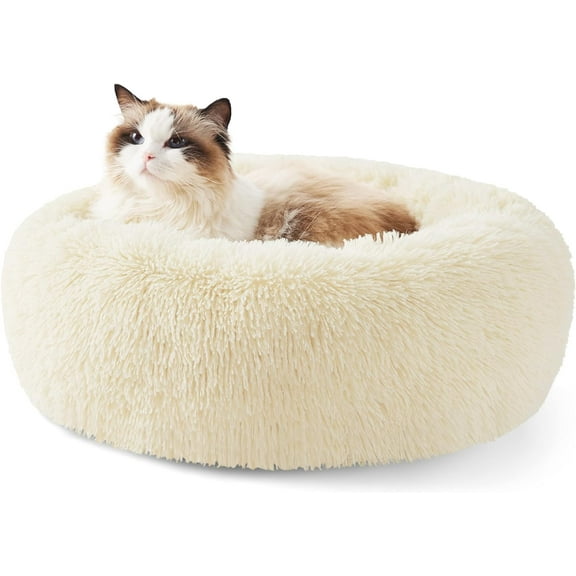 Nisrada Calming Donut Dog Bed Anti-Anxiety, Self Warming, Cozy Soft Plush Round Pet Bed, Ideal for Both Home & Travel, 20"L x 20"W x 8"H