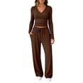 thumbnail image 2 of Womens 2 Piece Matching Lounge Sweat Sets Fall Outfits Airport Travel Outfits Coffee 2XL, 2 of 7