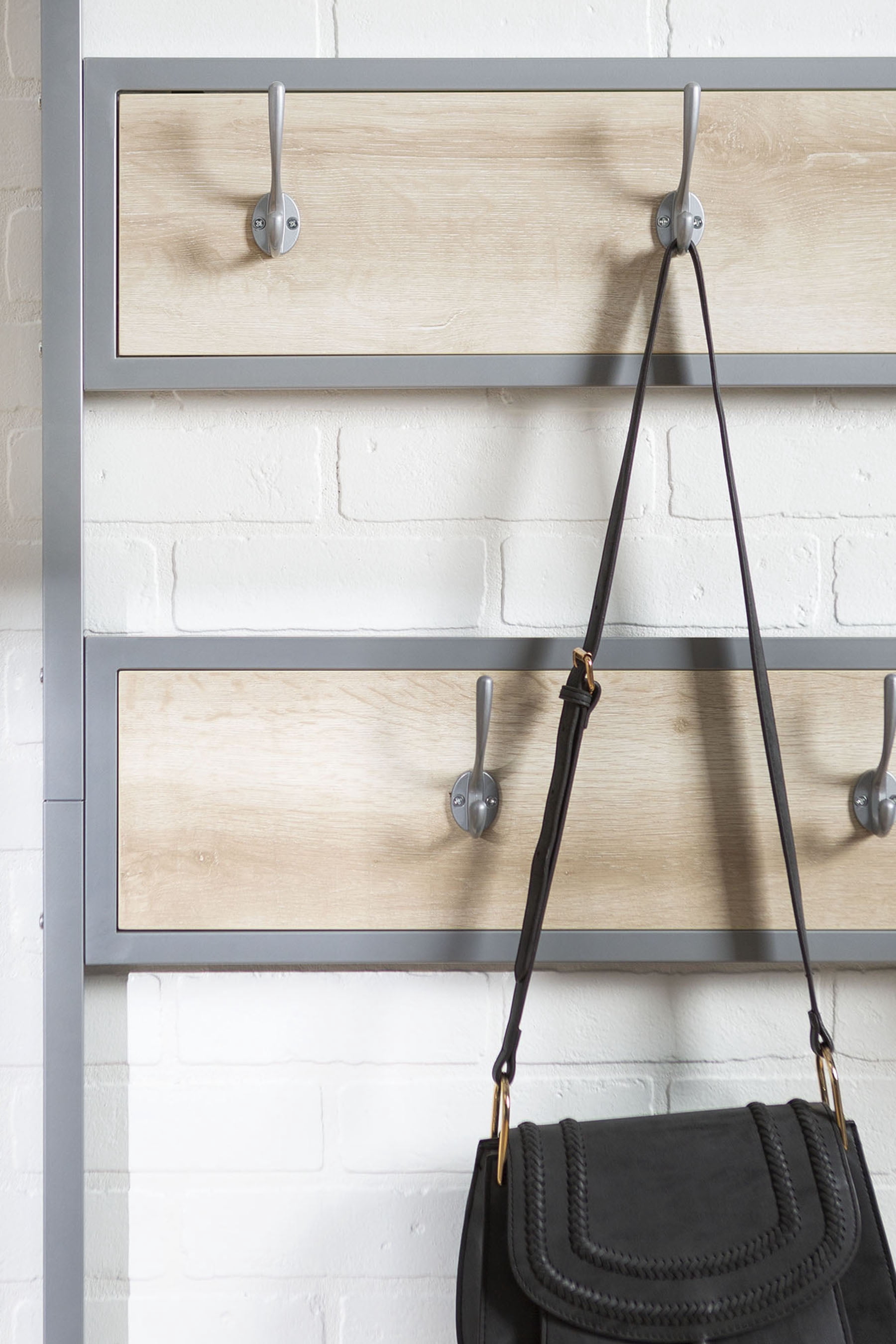 Woven Paths Industrial Hall Tree with Bench and Coat Hooks, White Oak