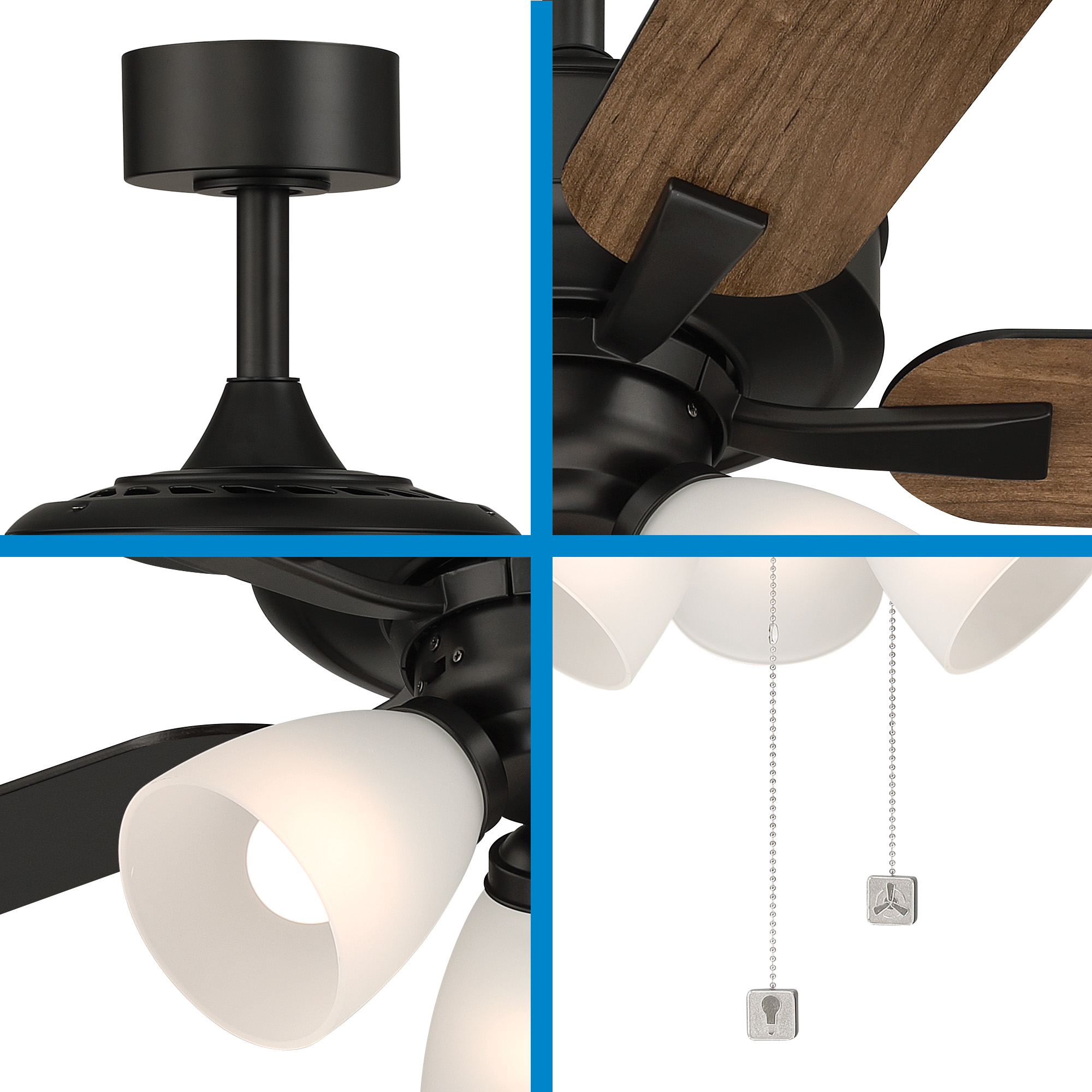 Stellant II 52 in. Indoor/Covered Outdoor Matte Black Traditional Ceiling Fan with Three 3000K LED Bulbs Included