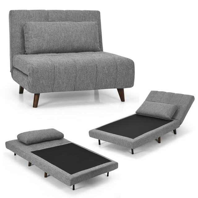 Costway Canapé-Lit Convertible 3 Positions Chaise Pliante avec Coussin Gris