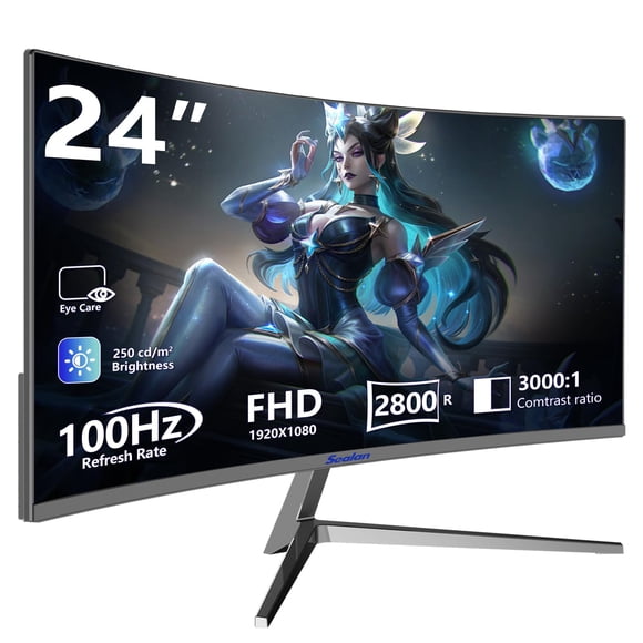 Sealan Moniteur de Jeu Incurvé de 24 Pouces, 100 Hz MPRT 3 Ms, Moniteur d'Ordinateur FHD 1080P Freesync 99 % sRGB HDR, pour une Expérience Visuelle de Jeu à la Maison Ou au Bureau pour Wor