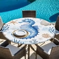 thumbnail image 5 of Seahorse Coastal Round Tablecloth 55-60 Inch Round Fitted Table Cloth with Elastic Edge, Summer Beach Starfish Coral Nautical Waterproof Table Cover Protector for Outdoor Picnic Party Dining, 5 of 6