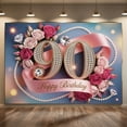 thumbnail image 2 of Elegant 90th Birthday Backdrop Pink Roses Ribbon Happy Birthday Photography Background Sparkling Diamond Pearl 90 Years Old Birthday Party Decorations Banner Supplies Photo Booth Props, 2 of 4