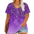 thumbnail image 2 of Women's Plus Shirt Floral Tunic Tops V-Neck T-Shirt Short Sleeve Blouses Cute Summer Tees With Curved Hem 2025 Trendy Casual Tshirt Vacation Garment, 2 of 5