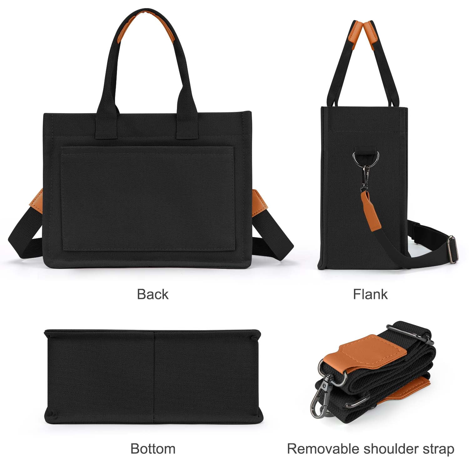Gocvo Canvas Tote Bags for Women, Large Multi-Pocket Handbags for Woman, Crossbody Canvas Bag, Black