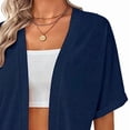 thumbnail image 4 of Women'S Short Sleeve Cardigan Summer Cardigan Casual Loose Beach Cover-Up Curved Hem Dark Blue S, 4 of 5