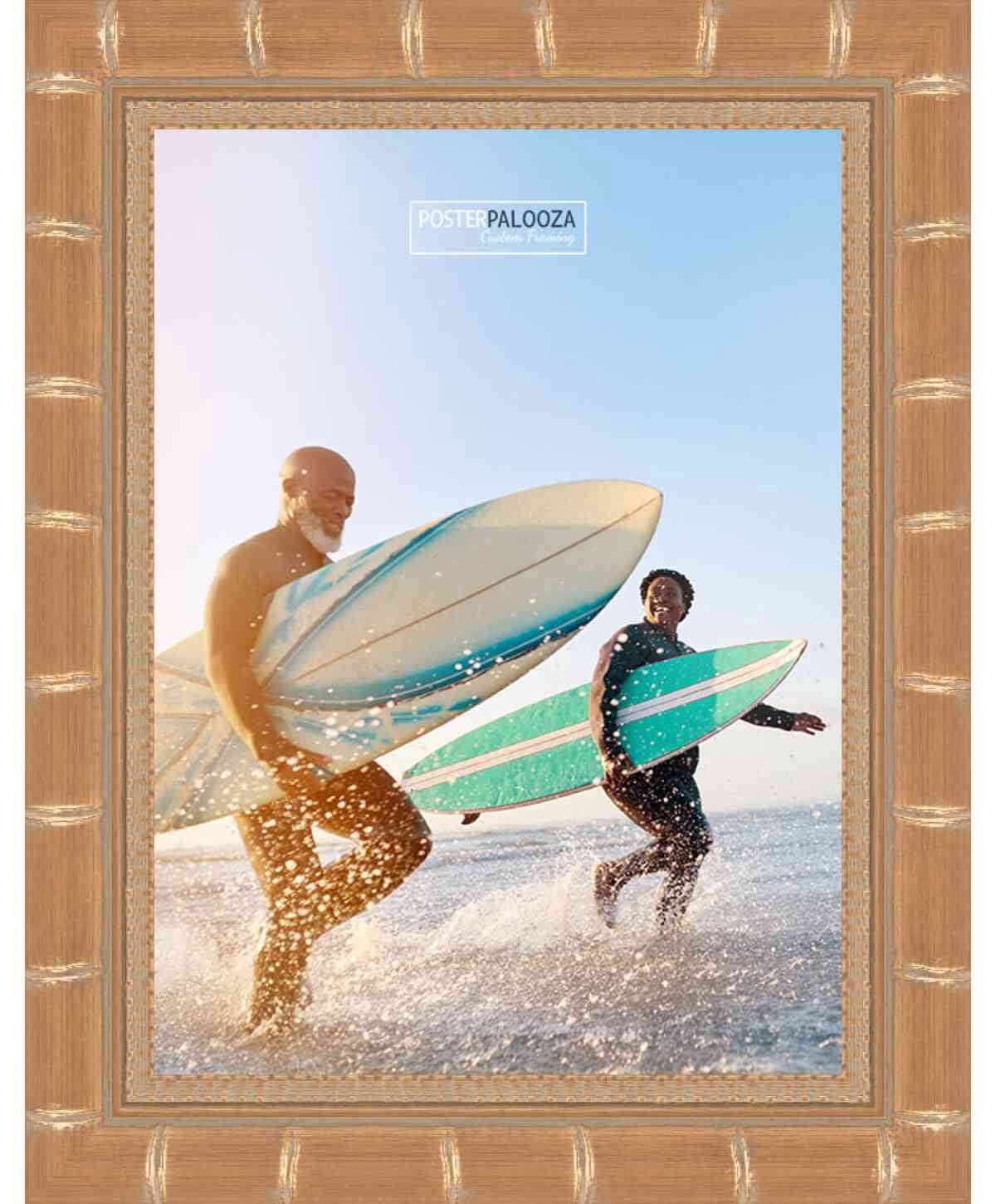 18x24 Gold Modern Bamboo Picture Frame - UV Acrylic, Foam Board Backing, Hanging Hardware