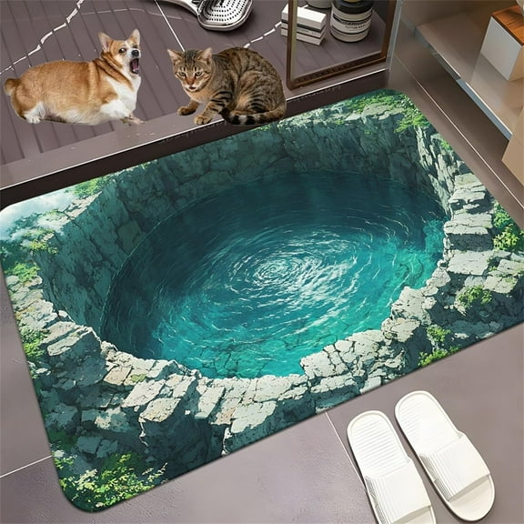 Optical Illusion Rug,3D Optical Illusion Door Mat,Used for Home Decoration、Terrace Porch Entrance Anti-Slip Mat, Bathroom, Stairs, playroom, Living Room20x32in G