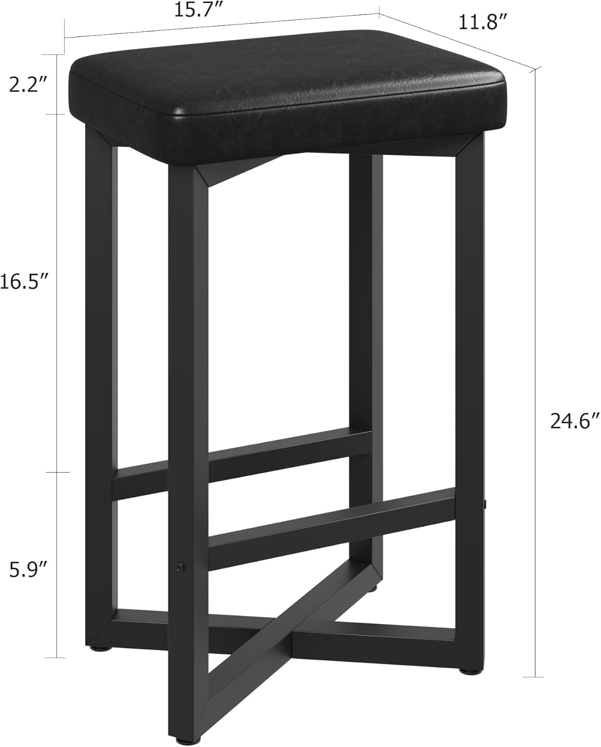 Towallmark Bar Stools Set of 2, 24.6" Counter Height Backless Barstools, Upholstered PU Leather Seats with Metal X-Frame & Footrest, Modern Kitchen Stools for Home Bar, Dining Room, Black
