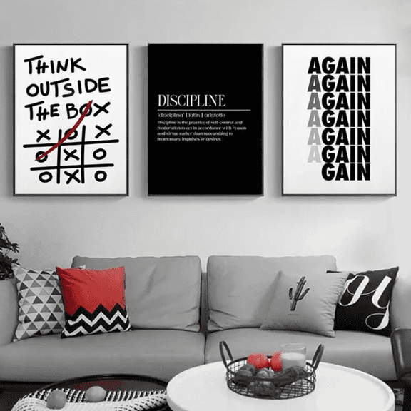 Think Discipline Motivational Typography Office Poster Set , Poster Only